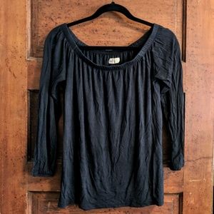 Witchy Halloween Off Shoulder Boho Top Black Scoopneck T-Shirt Hollister